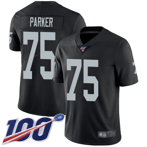 Men Oakland Raiders Limited Black Brandon Parker Home Jersey NFL Football 75 100th Season Vapor Jersey